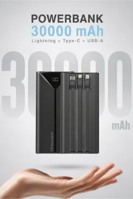 Soffany 30.000 mAh Powerbank 22.5W Type-C + Lightning + USB Çıkışlı