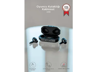 TORIMA Oyuncu Kablosuz Rgb Işıklı Çift Mikrofonlu G30 Bluetooth Kulak İçi Kulaklık Siyah