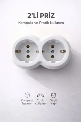 TİMSAL ELEKTRİK 2li İkili Düz Fiş Priz Topraklı Anahtarsız Model Timsal Serisi