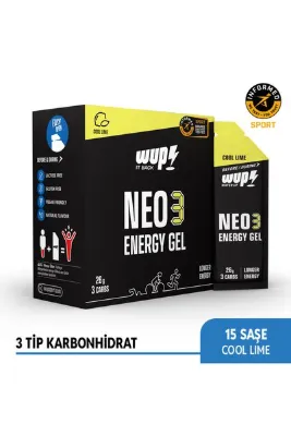 Water Up WUP NEO3 Enerji Jeli, 3 Tip Karbonhidrat, Dengeli GI, Cool Lime Aromalı, 15 Saşe 45 gr