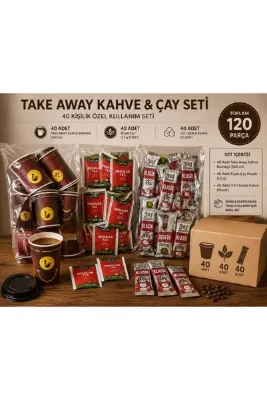 Kahve Dünyası 40 Kişilik Take Away Kahve ve Çay Seti | 40 Karton Bardak 240 ml + 40 Siyah Çay + 40 Adet 3’ü 1 Arada Hazır Kahve | Toplam 120 Parça