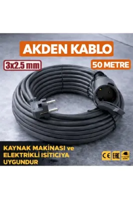 AKDEN Kablo 50 Metre 3x2,5mm Uzatma Kablosu Tam Kesit Kaynak Makinası Kullanıma Uygundur