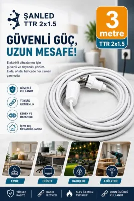 ŞANLED Uzatma Kablosu 2x1,5 mm Ttr Topraklı Seyyar Kablo 3 Metre