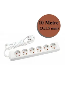 VİKO 6 Lı 3*1,5 Mm Ttr 10 Metre Uzatma Kablosu Seyyar Uzatma Kablosu