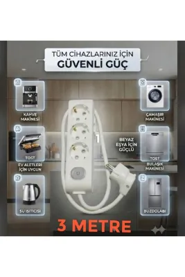 DC-ELEKTRO VİKOMULTİ-LET 3 Lü ANAHTARLİ ÇOCUK KORUMALİ 3X2.5 % YÜZ TAM BAKIR TTR KABLOLU UZATMA SEYYAR (MARKANİN ÖZEL ÜRETİMİ ORİJİNAL TSE FİŞLİ BAKİR KABLOLU)