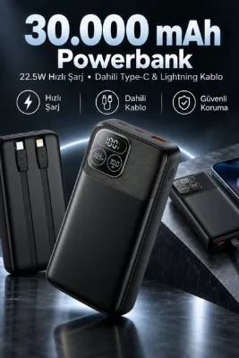 Tinytek 30000 mAh 22.5W Hızlı Şarj Destekli LED Göstergeli Powerbank - Yüksek Kapasiteli Taşınabilir Şarj Cihazı
