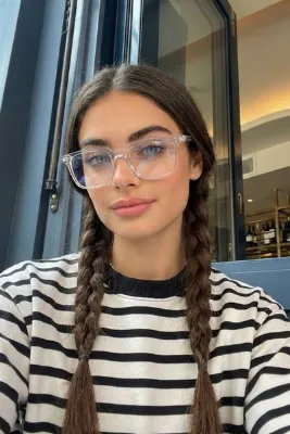 Eyesofia Kaars Unisex Vintage Kare Şeffaf Çerçeveli Blue Block Mavi Işık Filtreli Gözlük