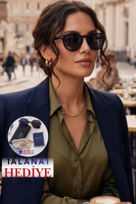 Lozzo Kadın UV400 Siyah Oval Güneş Gözlüğü Gold Detay WP25-14 C2