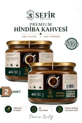 SEFIR COFFEE Sefir Premium Hindiba Kahvesi | 2 Adet | %40 Hindiba %60 Kahve | Çözünebilir Instant Kahve | Cam Kavanoz | Yoğun Aroma