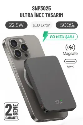 Feny SNP-3020 Magsafe Powerbank 5000mAh Slim 22.5W Hızlı Şarj Led Ekran İnce Powerbank Şarj Cihazı