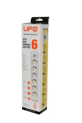 UFO Akım Korumalı Grup Priz 2 Mt Sarı 6’lı Ve 2’li Usb Şarj Aleti 2500 Watt