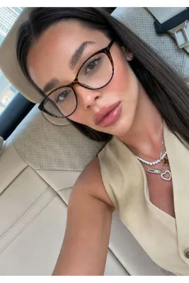 Sun Pearl SONAR Kadın Leopar Desenli Şeffaf Camlı Cat Eye Gözlük Kahverengi Kemik Çerçeve Retro Vintage Tasarım