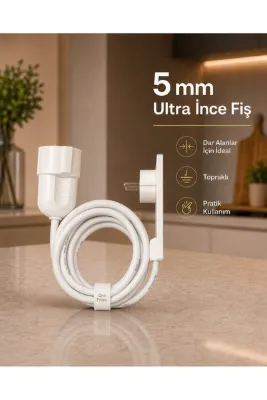 ORVİ prime Yeni Nesil Dar Alanlar İçin Ultra İnce Fişli Tekli Topraklı Uzatma Kablosu 3 m Beyaz