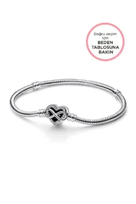 Pandora Moments Sonsuz Kalp Klipsli Yılan Zincir 925 Ayar Gümüş Bileklik Charm Uyumlu
