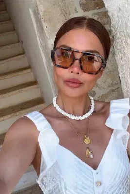 Chunky Frame Wuhle Unisex Leopar Çerçeve Nude Kahverengi Kare Güneş Gözlüğü