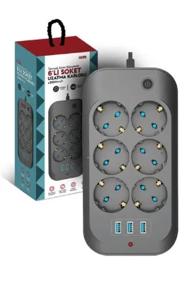 Fillikutum Termal Akım Korumalı Priz Çocuk Korumalı 6'lı 2 Metre Uzatma Kablosu 6xPriz 3xUsb Priz