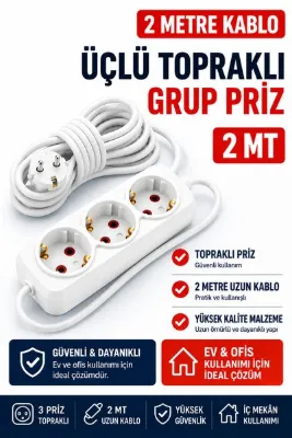 FIRSAT YOLU Üçlü Topraklı Grup Priz 2 Metre