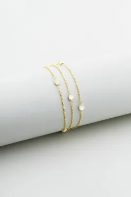 So CHIC... Zirkon Taşlı 18 Ayar Sarı Altın Kaplama 19 Cm Üç Sıra Gümüş Bileklik