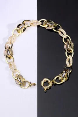 innuendo jewelery 925 Ayar Gümüş Altın Kaplama Zirkon Taşlı Halkalı Hallow Bileklik