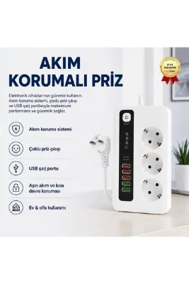 hızlı store Akım Korumalı Çoklu Priz – USB Girişli, Anahtarlı, Yüksek Güvenlikli Priz Ünitesi