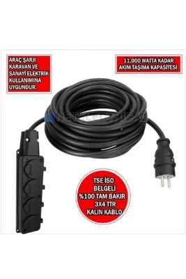 NETELECTRİCAL 4'LÜ 50 METRE 3X4 TTR TAM BAKIR KALIN KABLOLU BEMİS KAUÇUK BAŞLIKLI GRUP PRİZ