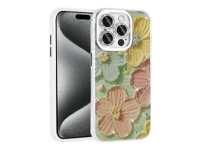 LOPARD iPhone 14 Pro Max Uyumlu Çiçek Desenli Parlak Taşlı Sert Silikon Garden Kapak Telefon Kılıfı Çok Renkli