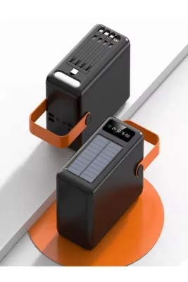 ÇELİKWORK 80000mAh Solar Powerbank | Kamp Işıklı Güneş Enerjili | 4 USB + Dahili Mikro, Type-C, Lightning
