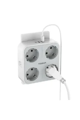 TESSAN 7'si 1 Arada Priz Çoklayıcı - 4 Schuko Priz, 3 USB Port (1 USB-C), 4000W Güç, Açma/Kapama Anahtarlı Duvar Prizi