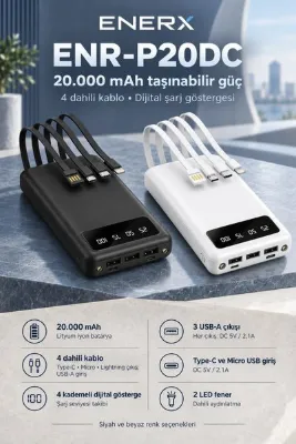 ENERX Enr-p20dc 20.000 mAh 2.1 Amper Dahili Kablolu Powerbank Beyaz