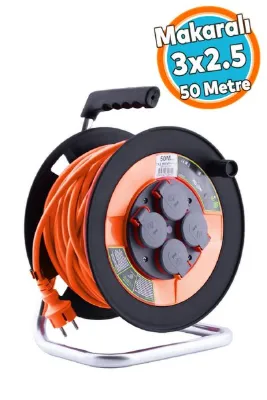 NZB Plastik Seyyar Makaralı Kapaklı 4 Prizli CCA Kablo Uzatma Kablosu 3x2.5 mm 50 Metre IP44