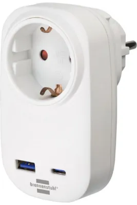 Brennenstuhl Premium Serisi Tek Soketli 20W Hızlı Şarj Özellikli 1 Typ-C + 1 USB' li Şarj Korumalı P