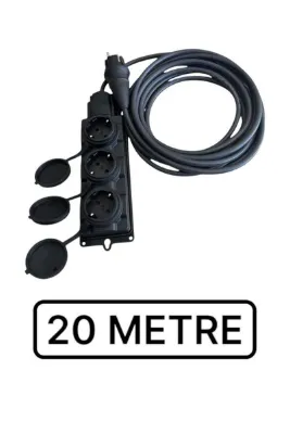 VECTROL 3'lü Grup Priz%100 Bakır Kablo 3x2.5mm IP44, Isıtıcı, Ağır Akıma Uygun (SİYAH, 5-100 METRE)