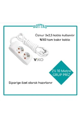 VİKO 2'Lİ GRUP PRİZ / ÖZNUR 3* 2.5 KABLO KULLANILIR / FIRIN VE ISITMA İÇİN ÖZEL HAZIRLANIR / 10 METRE