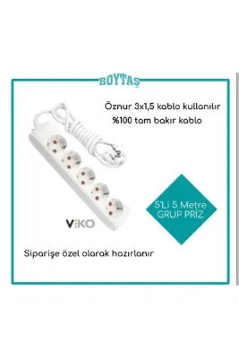 VİKO 5 METRE 5 Lİ Uzatma Kablosu / Viko Grup Priz / Öznur 3*1.5 Kablo Kullanılır