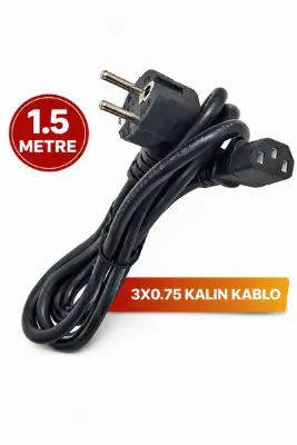 nelerbulurum 1.5 Metre 3x0.75 Kalın Kablo Topraklı Güç Kablosu – Bilgisayar Kasası, Monitör, Yazıcı, UPS, Televizyon, Projeksiyon, Ses Sistemi ve Elektronik Cihaz Uyumlu