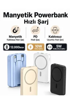 ATLT ATLANTİS 12.000mAH 5W MIKNATISLI POWERBANK MİCRO TYPE-C ŞARJLI HIZLI ŞARJ TAŞINABİLİR STANDLI 4 ÇIKIŞ 3 GİRİŞ 10W HIZLI ŞARJ KABLOSUZ UYUMLU ŞARJ