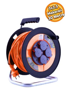 Badem10 Seyyar Ip44 Plastik Makaralı Kapaklı 4 Prizli Cca Uzatma Kablosu 3x2.5 Mm 30 Metre Termal Sigortalı