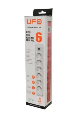 UFO Akım Korumalı Grup Priz 2 mt Fuşya 6’lı Ve 2’li Usb Şarj Aleti 2500 Watt