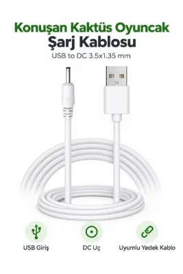 misan Universal Oyuncak Şarj Kablosu USB to DC 3.5×1.35 mm – Konuşan Kaktüs ve Şarjlı Oyuncaklarla Uyumlu