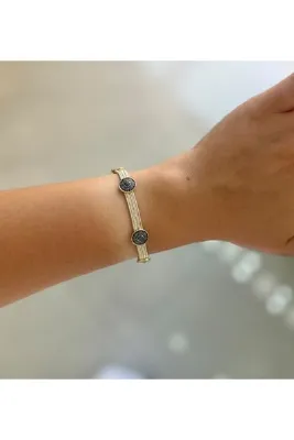 Midyat Safir Gümüş Üçlü Lacivert Mineli Model Mardin Hasırı Gümüş Kadın Bileklik