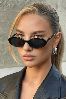Chunky Frame Siyah Cat Eye Vintage Model Oval Güneş Gözlüğü