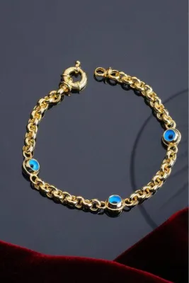 innuendo jewelery 925 Ayar Gümüş Altın Kaplama Nazar Boncuklu Zincir Bileklik