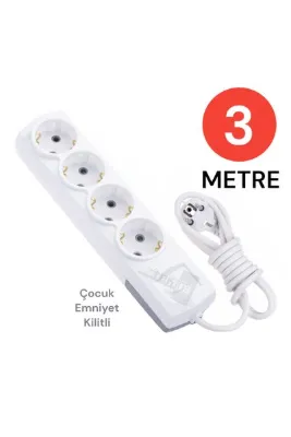 Tek-İş Grup Priz Topraklı 4 Lü 3 Metre Çocuk Korumalı Çoklu Priz Seyyar Ara Kablo Uzatma Kablosu