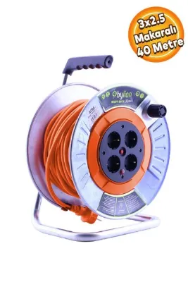 Badem10 Seyyar Ip20 Metal Makaralı 4 Prizli Uzatma Kablosu 3x2.5 Mm Cca Kablo 40 Metre Termal Sigorta