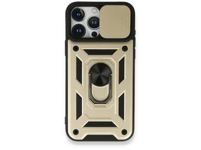 NEWFACE iPhone 15 Pro Uyumlu Pars Lens Yüzüklü Silikon Telefon Kılıfı Altın