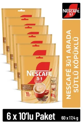 Nescafé 3ü1 Arada Sütlü Köpüklü Çözünebilir Kahve 17,4g 10'lu paket 10X6
