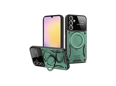 NEWFACE Samsung Galaxy A35 5G Uyumlu Joy Lens Standlı Kapak Telefon Kılıfı Koyu Yeşil