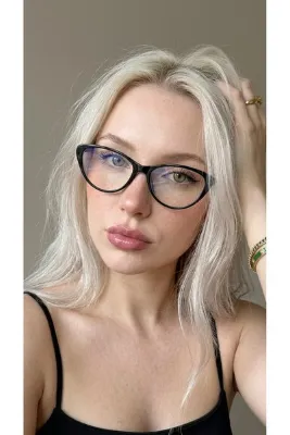 funeyes Carat Cat Eye Siyah 46 Ekartman küçük cat eye gözlük Mavi Işık Korumalı Camı Değişir