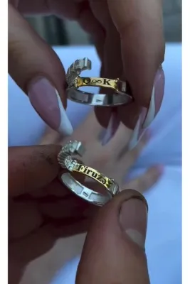 Store Kişiye Özel İsimli veya Baş Harfli Gümüş Gold Taşlı Alyans