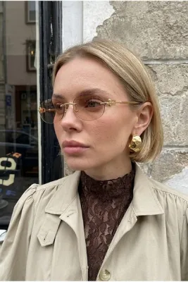 Chunky Frame Cartiess Metal Oval Kadın Nude Degrade Kesme Cam Gold Çerçeveli Ultra Hafif Uv400 Filtreli Güneş Gözlüğü